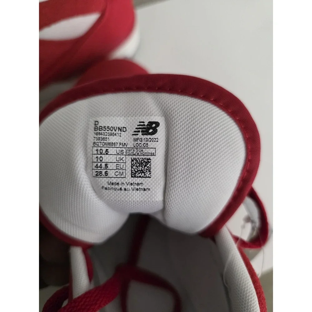 New Balance 550‎ Suede Pack Team Red And White BB550VND Men's Size 10.5
